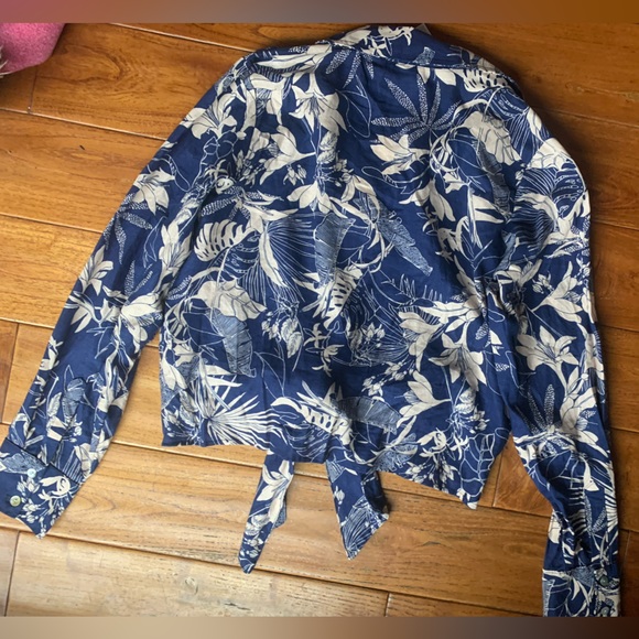 NWT PANAMA JACK Long Sleeve Palm Leaf Tropical Crop Top Linen Blend Size Medium - Picture 8 of 13